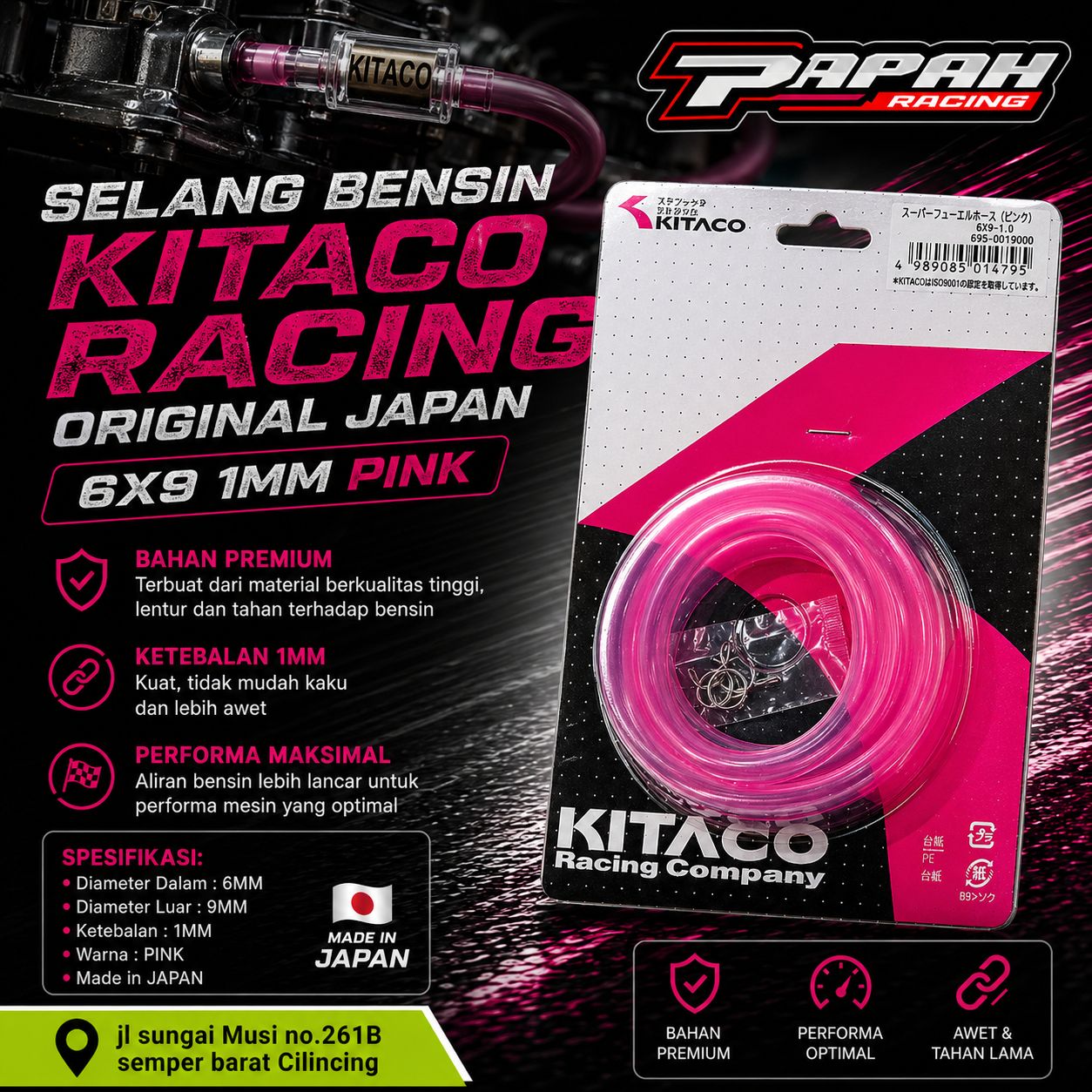 SELANG BENSIN KITACO RACING ORIGINAL JAPAN 6X9 1MM PINK