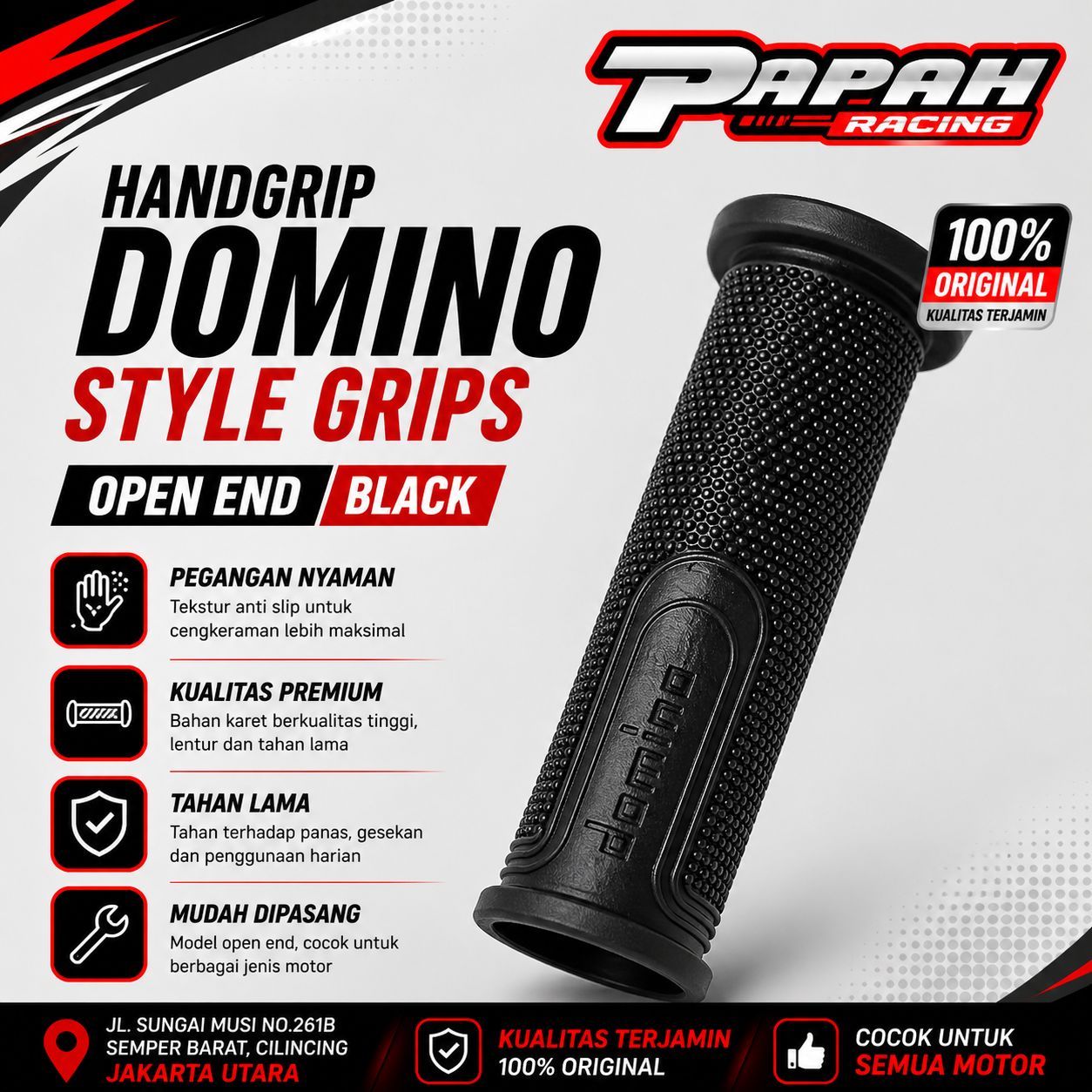 HANDGRIP GRIP DOMINO STYLE GRIPS OPEN END BLACK