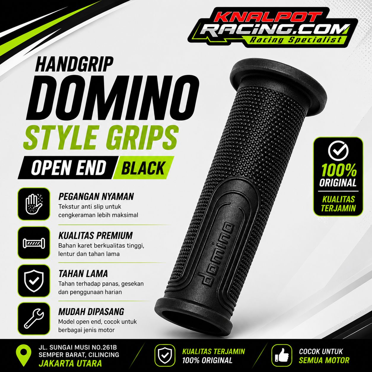 HANDGRIP GRIP DOMINO STYLE GRIPS OPEN END BLACK