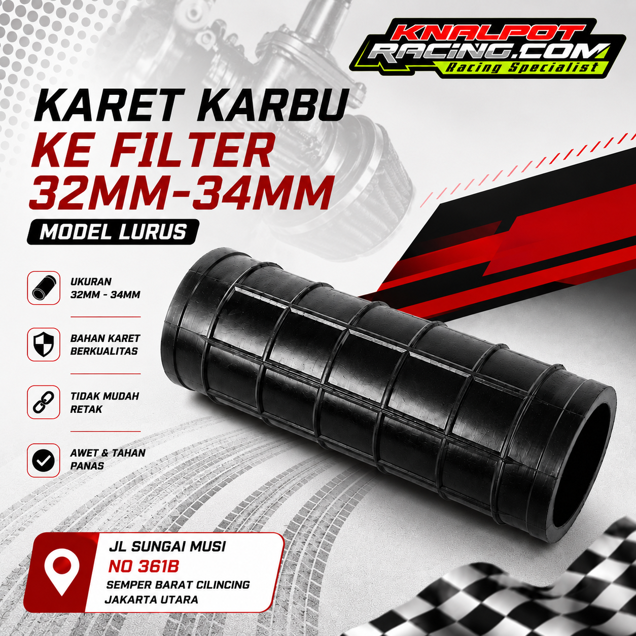 KARET KARBU KE FILTER 32MM-34MM MODEL LURUS SPR